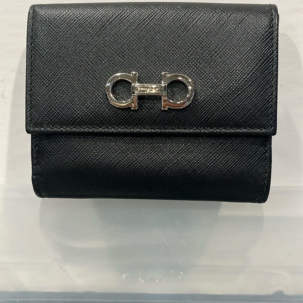 Salvatore Ferragamo Black Wallet with Gold Hardware